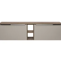 Mobile bagno sospeso 180cm 2 cassettoni e 2 cassetti attrezzati e 2 vani grigio quercia Serif