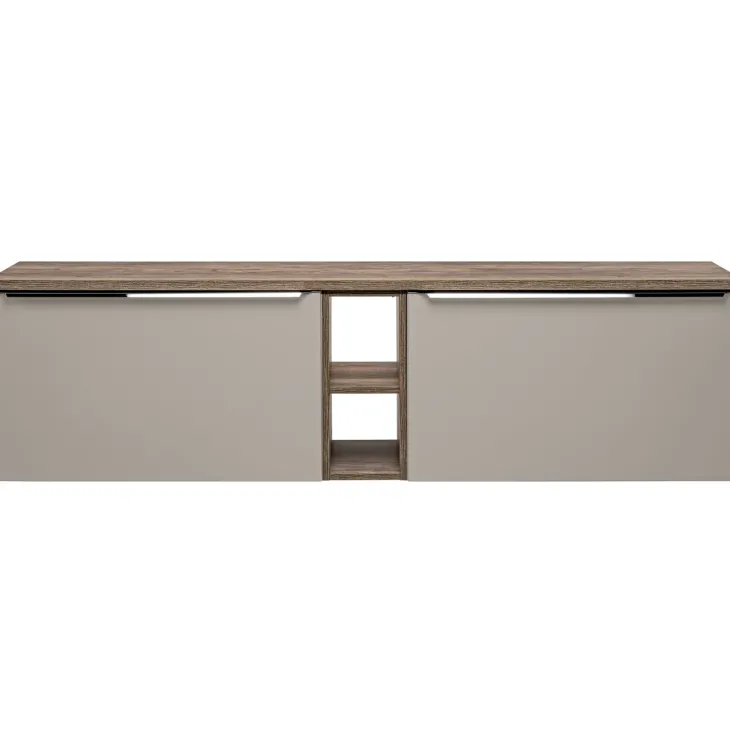 Mobile bagno sospeso 180cm 2 cassettoni e 2 cassetti attrezzati e 2 vani grigio quercia Serif