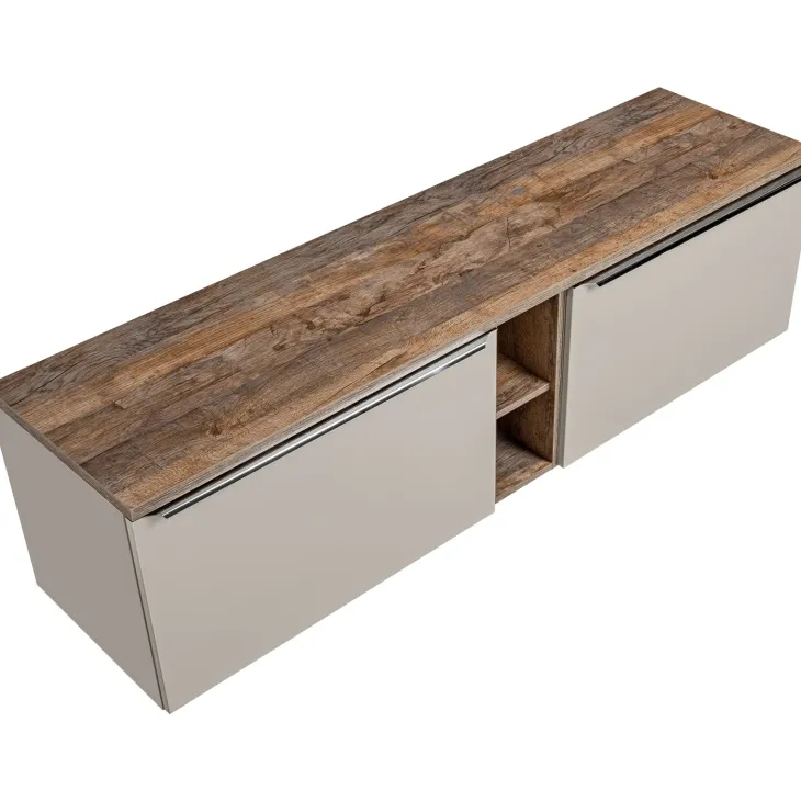 Mobile bagno sospeso 180cm 2 cassettoni e 2 cassetti attrezzati e 2 vani grigio quercia Serif