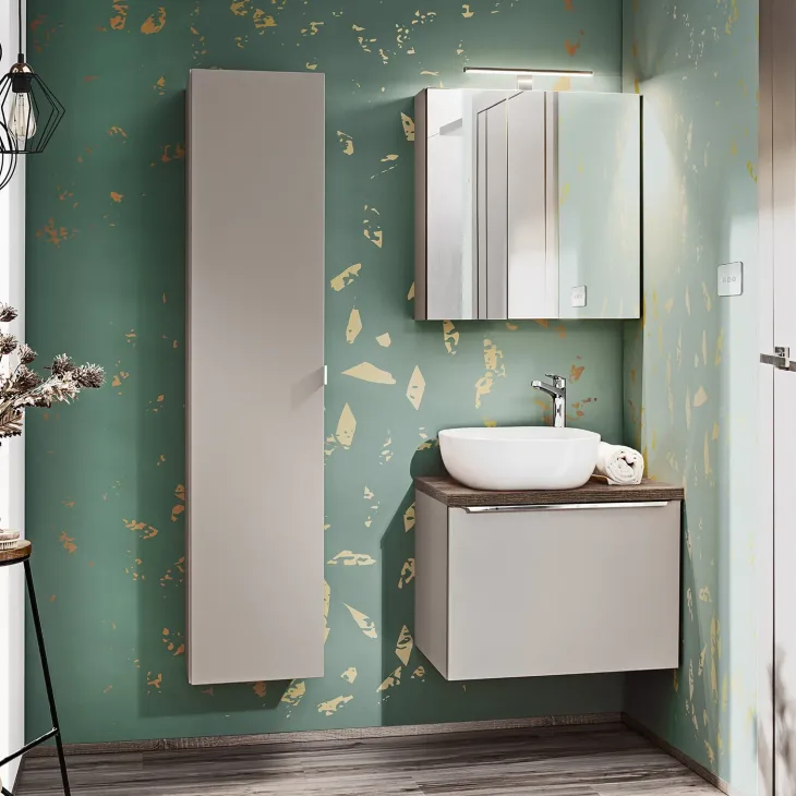 Mobile bagno sospeso 60cm 1 cassettone e 1 cassetto attrezzato grigio quercia Serif