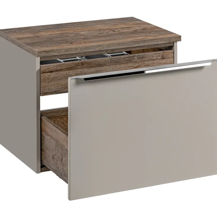 Mobile bagno sospeso 60cm 1 cassettone e 1 cassetto attrezzato grigio quercia Serif