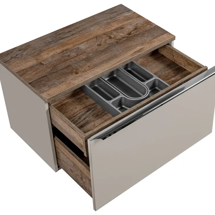 Mobile bagno sospeso 80cm 1 cassettone e 1 cassetto attrezzato grigio quercia Serif
