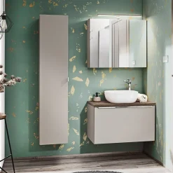 Mobile bagno sospeso 80cm 1 cassettone e 1 cassetto attrezzato grigio quercia Serif