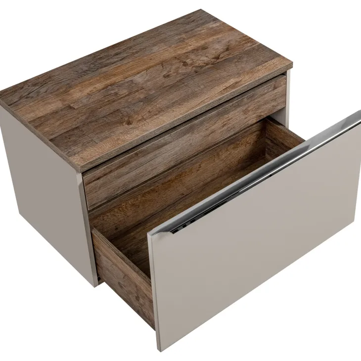 Mobile bagno sospeso 80cm 1 cassettone e 1 cassetto attrezzato grigio quercia Serif