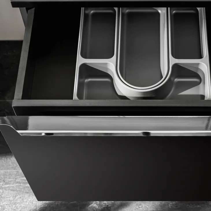 Mobile bagno sospeso 140cm 2 cassettoni e 2 cassetti attrezzati e 2 vani nero Serif