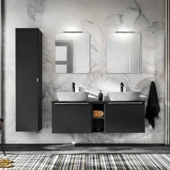 Mobile bagno sospeso 140cm 2 cassettoni e 2 cassetti attrezzati e 2 vani nero Serif