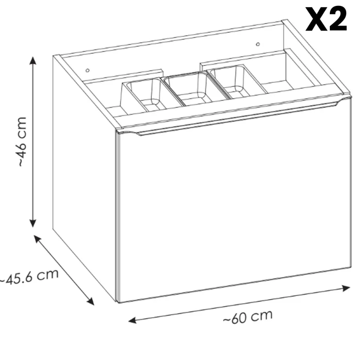 Mobile bagno sospeso 140cm 2 cassettoni e 2 cassetti attrezzati e 2 vani nero Serif