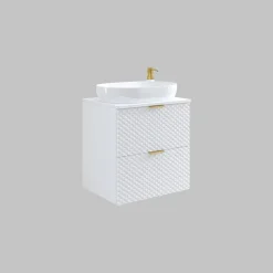 Mobile bagno sospeso 61cm 2 cassetti bianco frontali decorati Konny