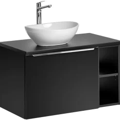 Mobile bagno sospeso 80cm 1 cassettone e 1 cassetto attrezzato e 2 vani nero Serif