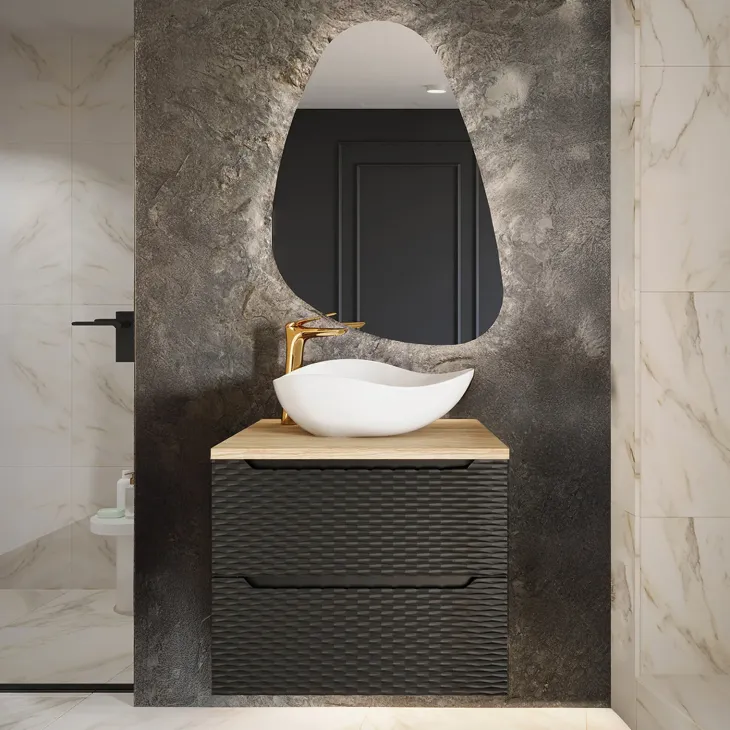 Mobile bagno sospeso 60cm 2 cassetti nero rovere Swim