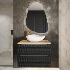Mobile bagno sospeso 80cm 2 cassetti nero rovere Swim