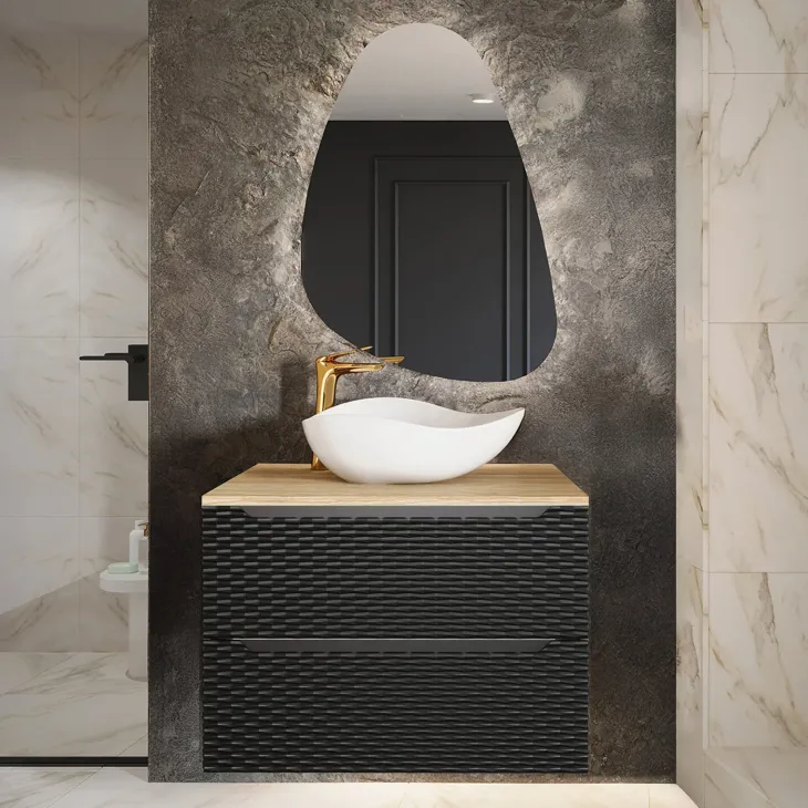 Mobile bagno sospeso 90cm 2 cassetti nero rovere Swim
