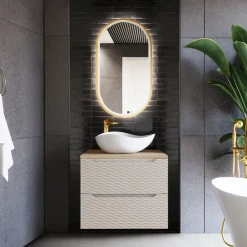 Mobile bagno sospeso 60cm 2 cassetti beige rovere Swim