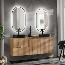 Mobile bagno sospeso 140cm 4 cassetti e portabiancheria rovere Rovery