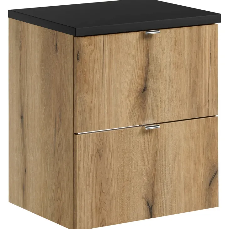 Mobile bagno sospeso 50cm 2 cassetti rovere nero Rovery