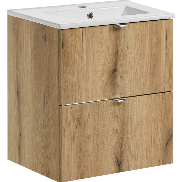 Mobile bagno sospeso 50cm 2 cassetti con lavabo rovere Rovery