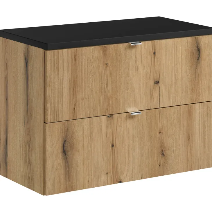 Mobile bagno sospeso 80cm 2 cassetti rovere nero Rovery