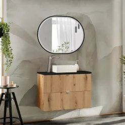 Mobile bagno sospeso 80cm 2 cassetti rovere nero Rovery