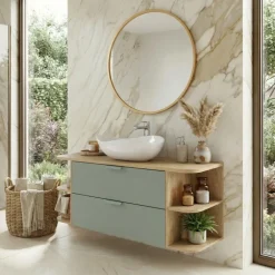 Mobile bagno sospeso 120cm 2 cassetti verde salvia rovere Speranza