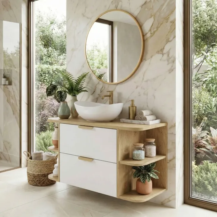 Mobile bagno sospeso 100cm 2 cassetti bianco rovere Speranza