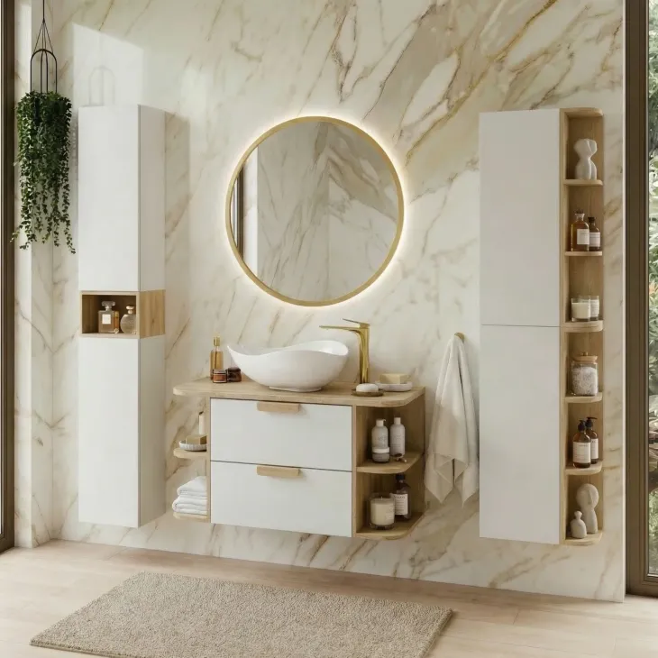 Mobile bagno sospeso 100cm 2 cassetti bianco rovere Speranza