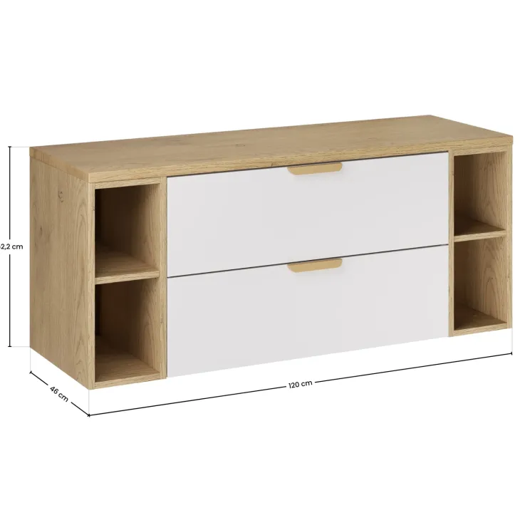 Mobile bagno sospeso 120cm 2 cassetti e vani bianco rovere Speranza
