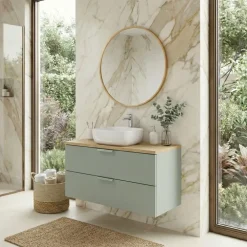 Mobile bagno sospeso 80cm 2 cassetti verde salvia rovere Speranza