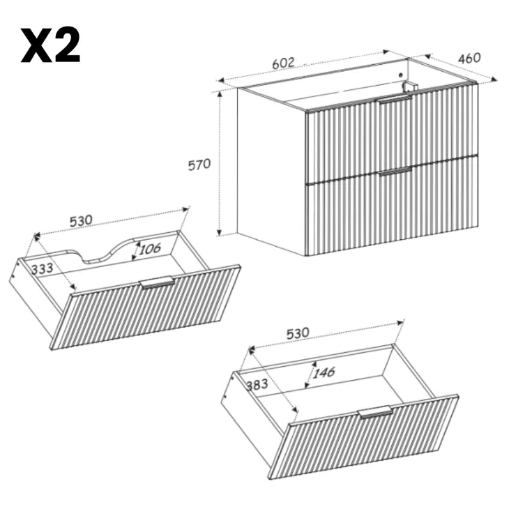 Mobile bagno sospeso 120cm 4 cassetti cannettato quercia antracite Limpid