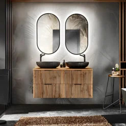 Mobile bagno sospeso 120cm 4 cassetti cannettato quercia antracite Limpid