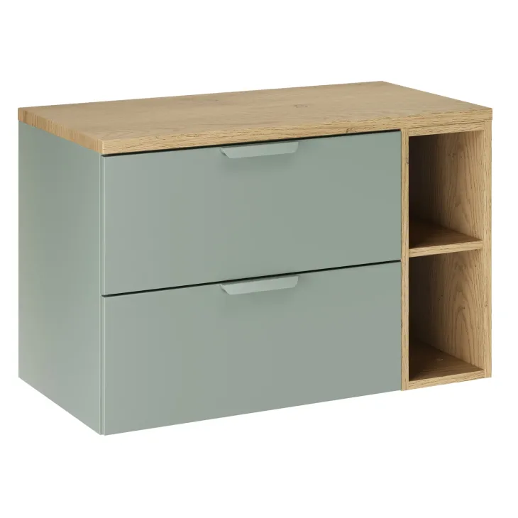 Mobile bagno sospeso 80cm 2 cassetti e vani verde salvia rovere Speranza
