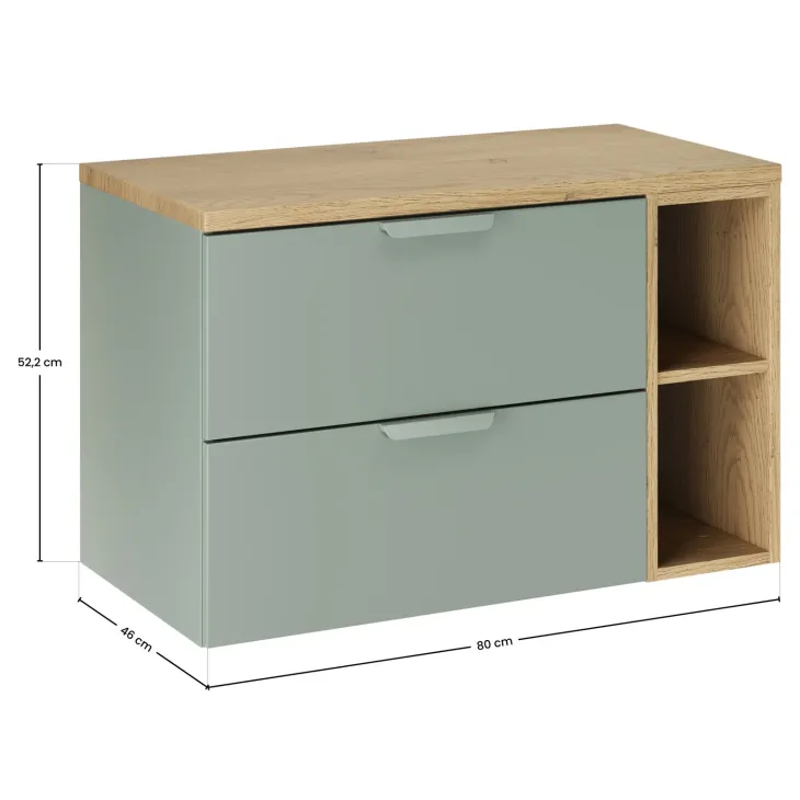 Mobile bagno sospeso 80cm 2 cassetti e vani verde salvia rovere Speranza