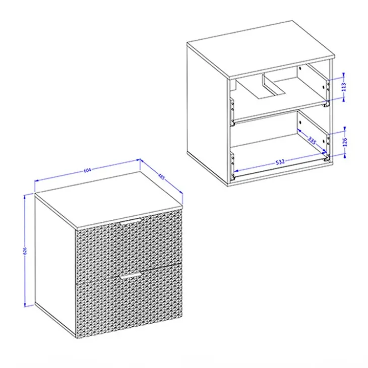 Mobile bagno sospeso 61cm con colonna bianco frontali decorati Konny