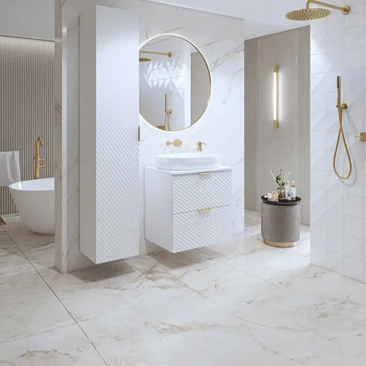 Mobile bagno sospeso 61cm con colonna bianco frontali decorati Konny