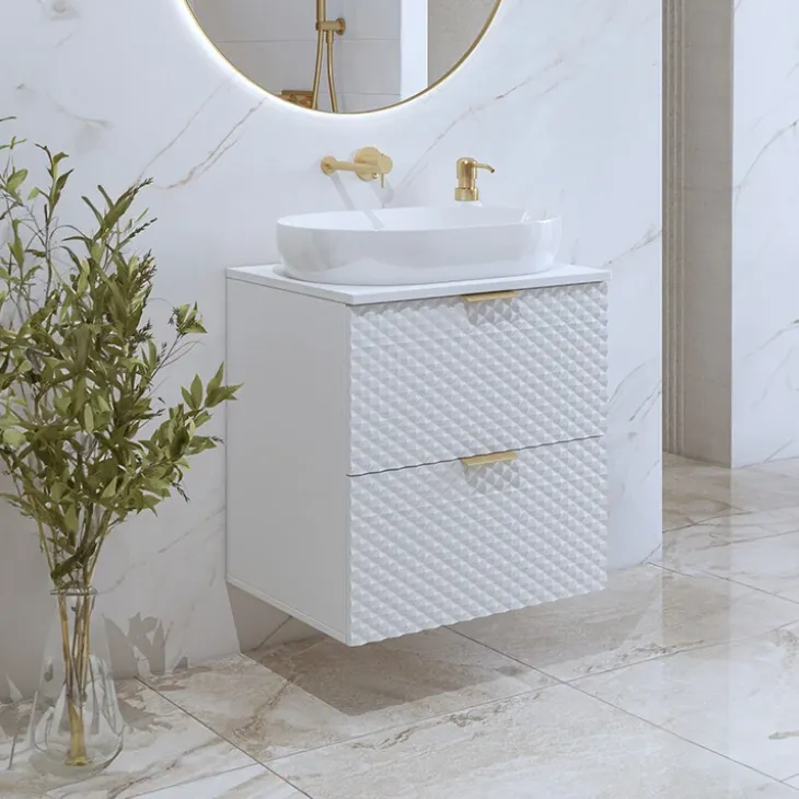 Mobile bagno sospeso 61cm con colonna bianco frontali decorati Konny