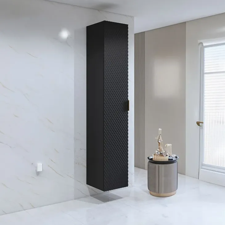 Mobile bagno sospeso 80cm con colonna nero frontali decorati Konny