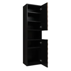 Mobile bagno sospeso 82cm con colonna e pensile nero frontali noce decorati Silvy