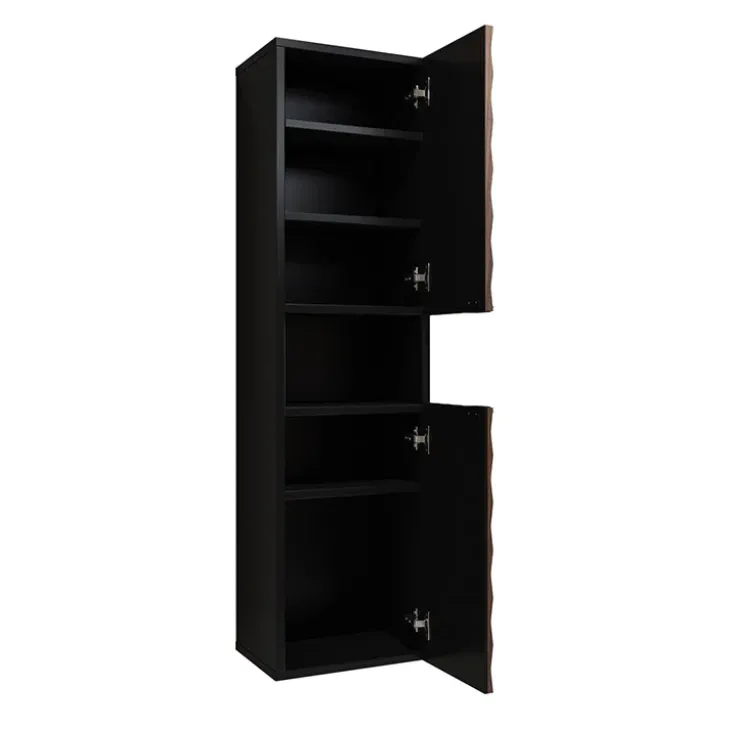 Mobile bagno sospeso 82cm con colonna e pensile nero frontali noce decorati Silvy
