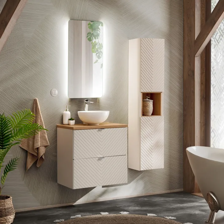 Mobile bagno sospeso 60cm con colonna beige cashmere Neutry
