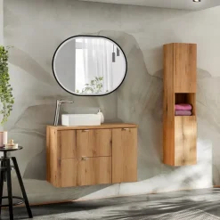 Mobile bagno sospeso 90cm con colonna rovere Rovery