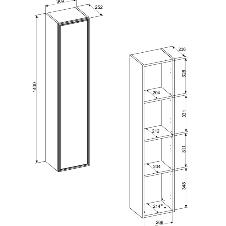 Mobile bagno sospeso 60cm con colonna noce Walnuts