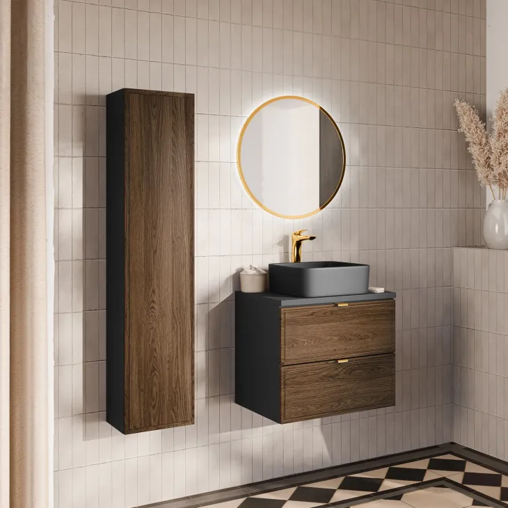 Mobile bagno sospeso 60cm con colonna noce Walnuts