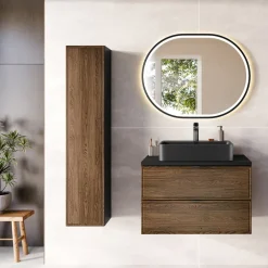 Mobile bagno sospeso 80cm con colonna noce Walnuts