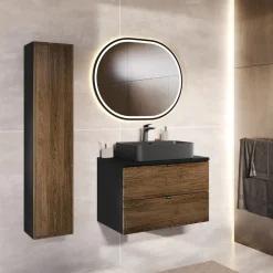 Mobile bagno sospeso 80cm con colonna noce Walnuts