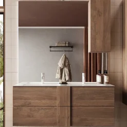 Mobile bagno sospeso 120cm con doppio lavabo e specchio rovere scuro Alvarez