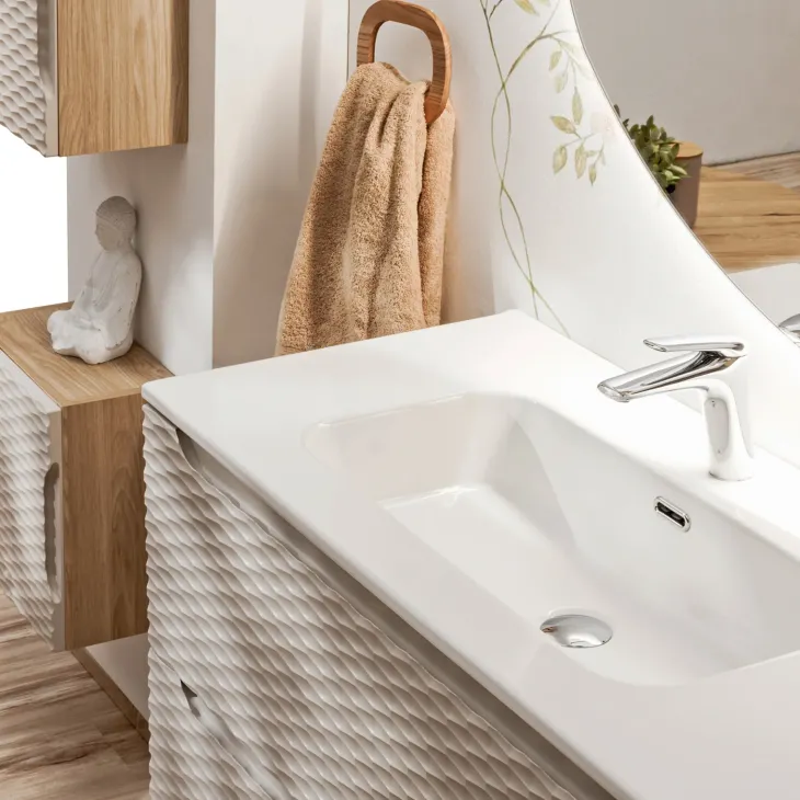 Mobile bagno sospeso 120cm con doppio lavabo da incasso beige rovere Swim