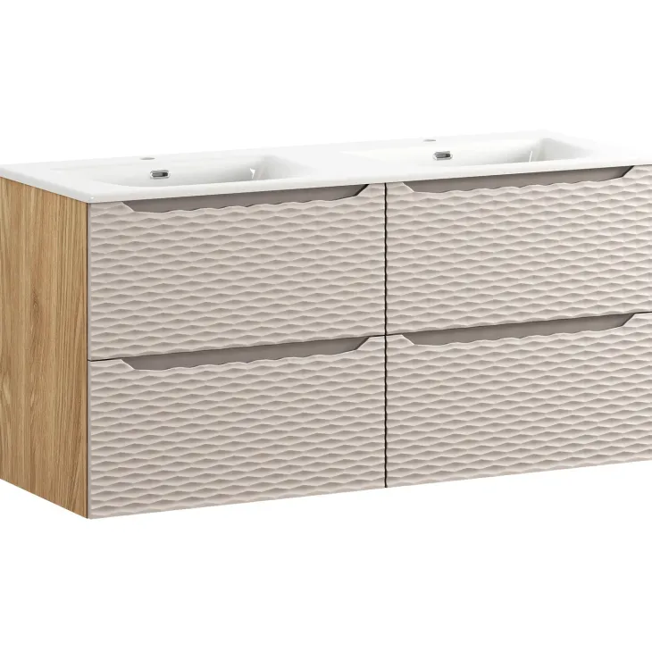 Mobile bagno sospeso 120cm con doppio lavabo da incasso beige rovere Swim