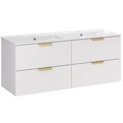 Mobile bagno sospeso 120cm con doppio lavabo 4 cassetti bianco Speranza