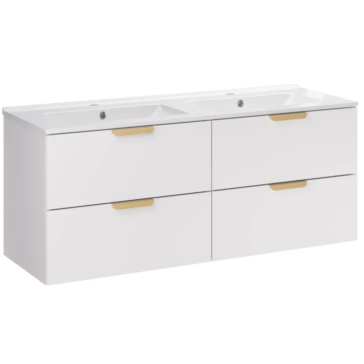 Mobile bagno sospeso 120cm con doppio lavabo 4 cassetti bianco Speranza