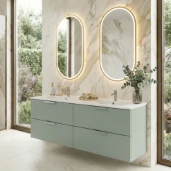 Mobile bagno sospeso 120cm con doppio lavabo 4 cassetti verde salvia Speranza