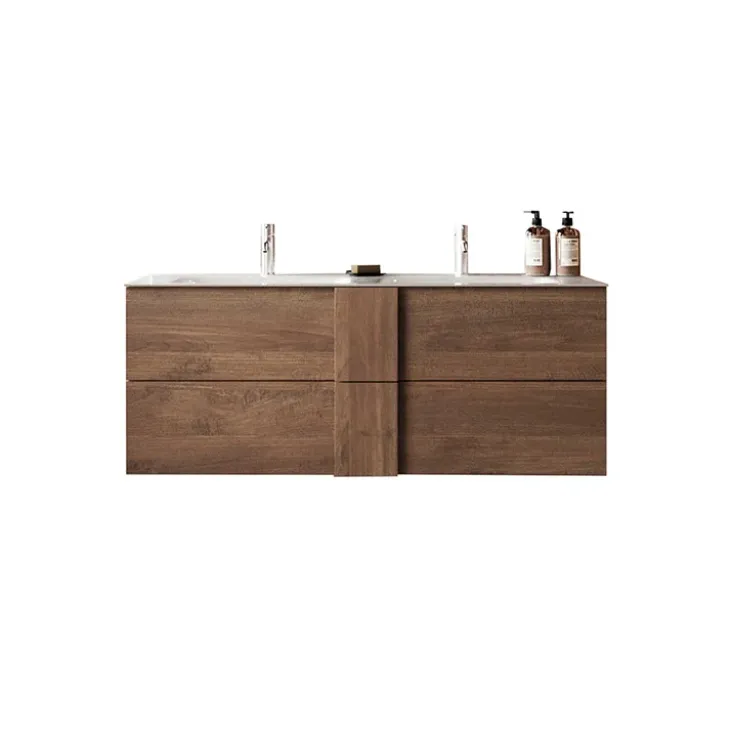 Mobile bagno sospeso 120cm con doppio lavabo 2 cassetti rovere scuro Alvarez